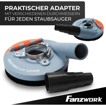 Aparatoare de aspirare a prafului pentru polizor unghiular (flex) 115–125 mm FANZWORK, include disc oala diamantat 125 mm pentru slefuit beton, sapa si adeziv gresie, calitate profesionala - Img 5