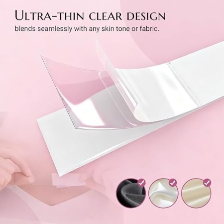 Bandă dublu adezivă pentru haine și decolteu Fashion Tape, set 108 bucăți, hipoalergenică, Transparent - Img 3