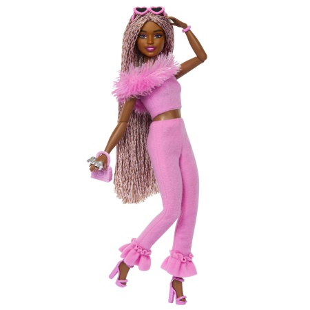 BARBIE DELUXE STYLE PAPUSA BARBIE CU SALOPETA ROZ SI PAR IMPLETIT - Img 2