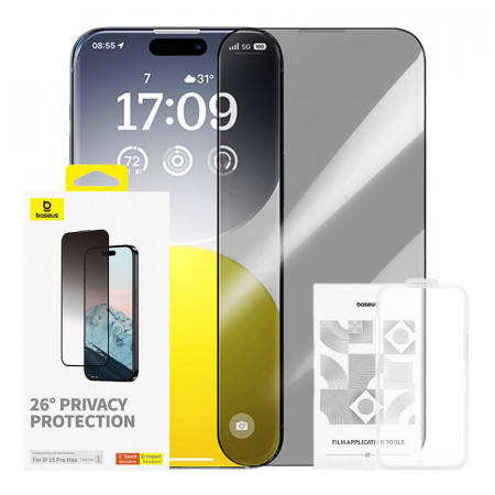Baseus Diamond iPhone 15 Pro Max sticla securizata pentru intimitate