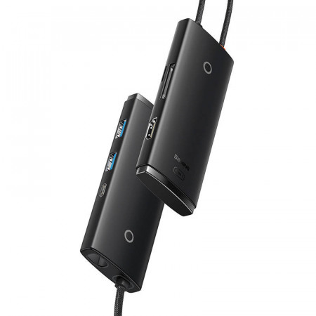 Baseus Lite Series Hub 6w1 USB-C la 2x USB 3.0 + USB-C + HDMI + SD/TF (negru) - Img 2