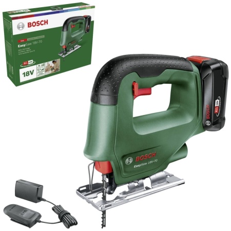 Bosch EasySaw 18 Set fierastrau vertical cu acumulator 18 V | 70 mm | Cu perii | 1 x 2 Ah acumulator + incarcator | In cutie de carton original - Img 4