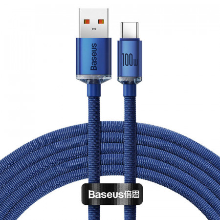 Cablu Baseus Crystal Shine USB la USB-C, 5A, 1,2 m (albastru)