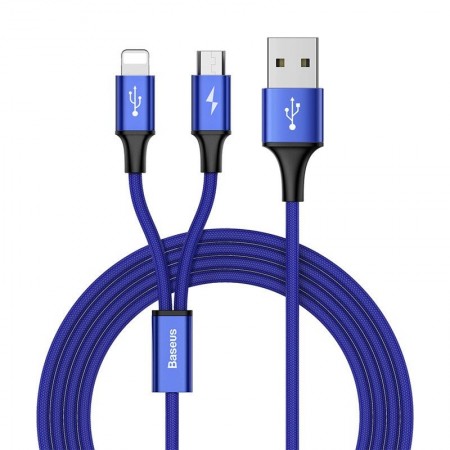 Cablu de date 2 in 1 Baseus Rapid 2in1 USB cable Lightning / micro USB 3A 1.2m albastru - Img 2