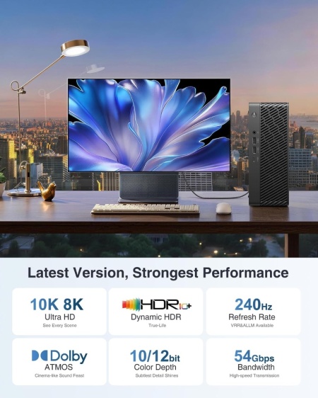 Cablu DisplayPort 2.1 Ubluker 54Gbps 2M, Certificat DP la DP, Suport 10K / 8K 120Hz, 4K 240Hz / 165Hz / 144Hz - Img 5