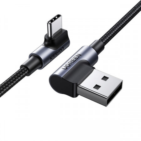 Cablu inclinat Ugreen 90° USB C - USB 2.0 480Mbps 3A 3m negru (US176)