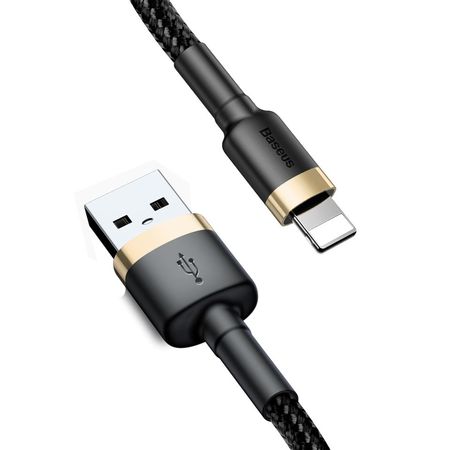 Cablu Lightning pentru iPhone, QC3.0 , 2.4A , 1M, BASEUS Cafule Durable Nylon, negru+auriu - Img 3