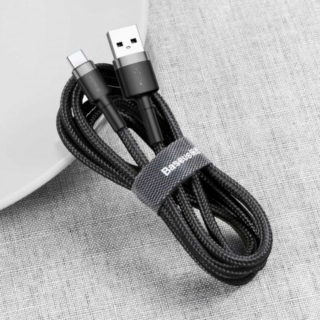 Cablu Type C , QC3.0 , 2.4A , 1M, BASEUS Cafule Durable Nylon, negru+gri - Img 5