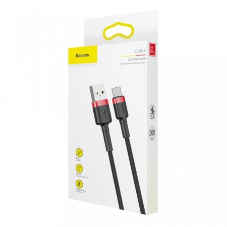 Cablu Type C , QC3.0 , 2.4A , 2M, BASEUS Cafule Durable Nylon, negru+rosu - Img 8