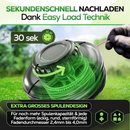 Cap de Tăiere cu Fir Heckenpracht pentru Motocoasă, Buton Din Oțel, Sistem Tap &amp; Go și Easyload, Filet Stânga, 5 Adaptoare Incluse - Img 6