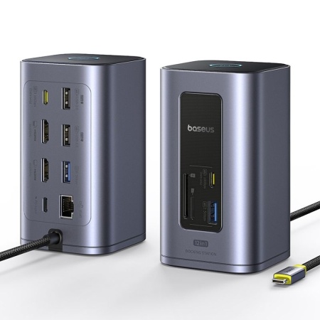 DOCKING STATION Baseus Spacemate RD1 12 in 1, input USB Type-C, output 2xHDMI 4K@60Hz, 2xUSB-C (10Gbps), 2xUSB-A (5Gbps), 2xUSB, 1xRJ45, card reader SD/micro SD, 1XUSB-C (PD), gri - Img 6