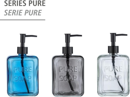 Dozator Reîncărcabil de Săpun Lichid din Sticlă Masivă 550 ml, Formă Cubică cu Muchii Verticale, Pompă Neagră Mată, Inscripție Pure Soap, pentru Baie și Bucătărie - Img 8