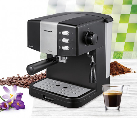 Espressor Heinner HEM-850BKSL, 850 W, 1.5 L, 15 bar, filtru dublu din inox, Negru/Argintiu - Img 2