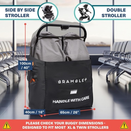 Geantă de Transport Cărucior Dublu XL Bramble pentru Avion, Nailon Balistic Rezistent la Apă, Bretele Căptușite din Neopren, Husă Integrată și Fereastră ID, 100 x 65 x 40 cm, Negru - Img 7