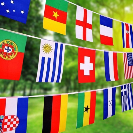 Ghirlandă cu Steaguri Internaționale din 100 de Țări, Șirag Banderole Steagurile Lumii pentru Fotbal, Baruri Sportive, Terase, Campionatul Mondial și Jocuri Olimpice, Poliester Rezistent de Interior și Exterior - Img 4