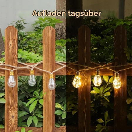 Ghirlandă Luminoasă Solară de Exterior Aisutha (Lungime 6m + 2m, 16 Becuri cu LED-uri, Lumină Alb Cald), Rezistentă la Intemperii IP65, 8 Moduri de Iluminare - Img 3