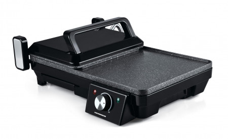 Gratar electric Heinner HEG-F20002P, 2000 W, deschidere 105° si 180°, invelis marmura anti-adeziv, Negru