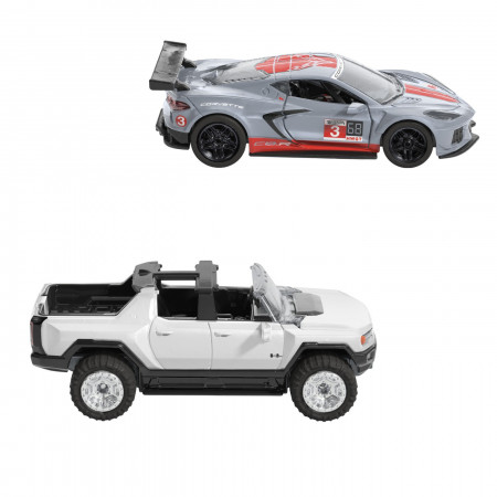 HOT WHEELS SET 2 MASINUTE METALICE PULL BACK GMC HUMMER EV SI CORVETTE C8R 1:43 - Img 3