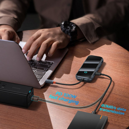 Hub Baseus AcmeJoy HUB 8 porturi USB-C la 1xHDMI / 2xUSB-A 3.0 / 1xUSB-A 2.0 / 1xUSB-C PD&amp;Data / 1xRJ45 / 1xSD/TF gri inchis - Img 4