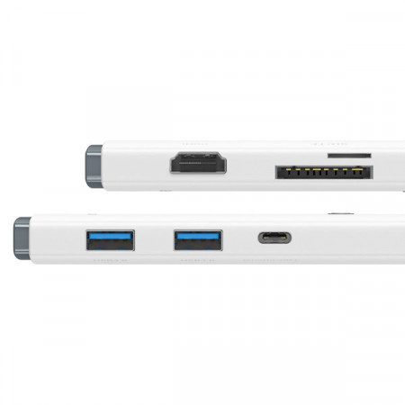 HUB multifunctional din seria Baseus Lite USB tip C - 2 x USB 3.0 / USB tip C PD / HDMI 1,4 / SD / TF alb (WKQX050102) - Img 6