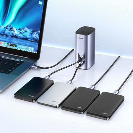HUB multifunctional Ugreen 12 in 1 USB C USB HDMI DP RJ45 AUX SD TF gri (CM555) - Img 4