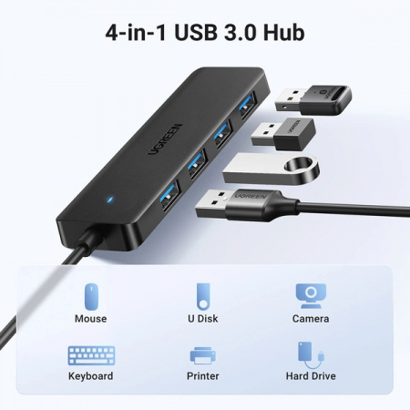 HUB Ugreen CM219 cu 4 porturi USB-A 3.0 și cablu USB-A 3.0 - negru - Img 5
