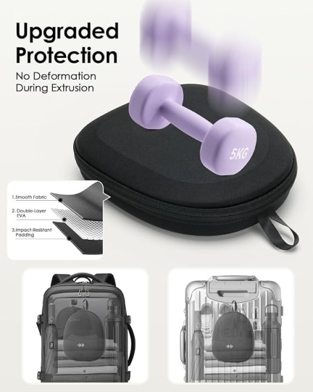 Husă de protecție rigidă pentru căști over-ear, carcasă transport rezistentă la șocuri și stropi, compatibilă JBL, Sony, Soundcore, Bose, Beribes, buzunar plasă cabluri, Negru - Img 5