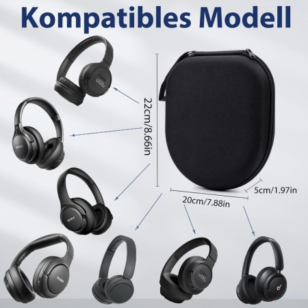 Husă de Protecție și Transport pentru Căști Wireless JBL Tune și Sony (WH-CH520 / WH-CH720N), Rigidă, Neagră - Img 4