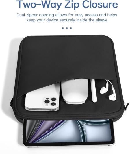 Husă de Protecție Slim 13 Inch pentru Tabletă și Laptop, Buzunare Multi-Compartiment, Material Rezistent la Stropire, Compatibilă iPad Pro 13"/12.9", Galaxy Tab S10+/S9+, Surface Pro și reMarkable, Negru - Img 3