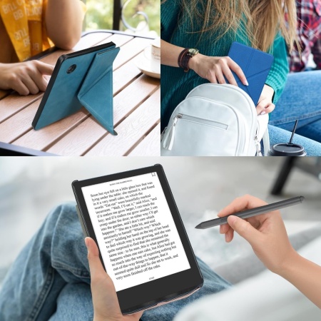 Husă Pliabilă cu Stand și Închidere Magnetică Compatibilă cu Kobo Libra H2O, Piele Ecologică PU, Protecție Completă Față-Verso, Culoare Lavandă - Img 8