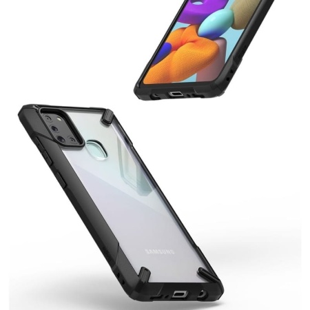Husa Premium Ringke Fusion X Compatibila Cu Samsung Galaxy A21s, transparenta Cu Margine Neagra - Img 2