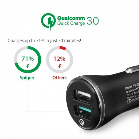 Incarcator auto Spigen F27QC cu doua porturi si functie QuickCharge 3.0 - Img 6