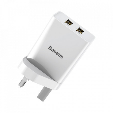Incarcator Baseus de telefon 2x USB 2.1A 10,5W cu adaptor britanic - alb