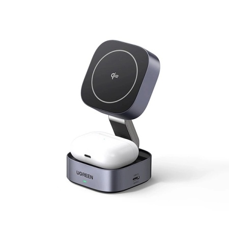Incarcator inductiv Ugreen W702 3in1 cu MagSafe / Qi2 si port USB-C pentru telefon / casti - negru - Img 8