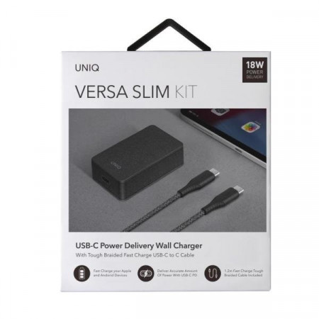 Incarcator UNIQ Versa Slim 18W + cablu USB-C la USB-C - negru - Img 5