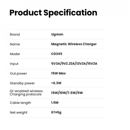 Incarcator wireless Ugreen Qi 15W compatibil cu MagSafe pentru iPhone gri (30233) - Img 5
