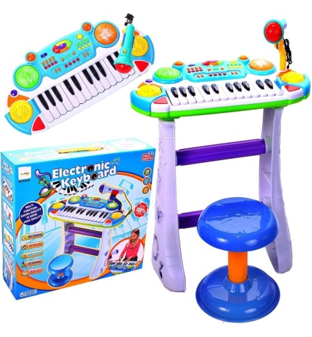 INSTRUMENT MUZICAL PIANINA ELECTRONICA MALPLAY CU SCAUN SI MICROFON 45 CM INALTIME ALBASTRU - Img 3