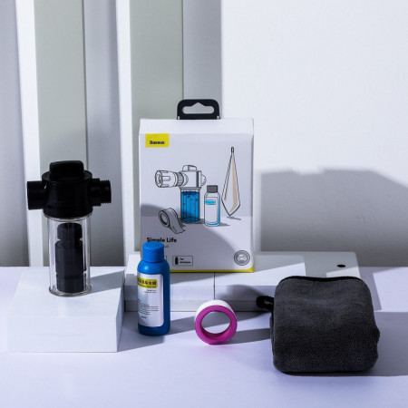 Kit aditional spalare auto Baseus, recipient pentru lichid, laveta, sticluta cu sampon, banda de etansare