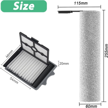 Kit de Accesorii și Piese de Schimb pentru Aspiratoare Tineco Floor One Stretch S6 / Switch S6 / S7 Stretch Ultra / S6 Stretch Lite / S9 Artist, 2 Perii Rotative, 2 Filtre HEPA și 1 Perie de Curățare - Img 2