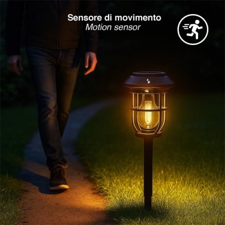 Lampă Solară de Gradină cu Senzor de Mișcare BEPER P207ILO106, 3 Moduri de Iluminare, cu Țăruș de Fixare și Mâner, Certificare IP44, Negru - Img 5