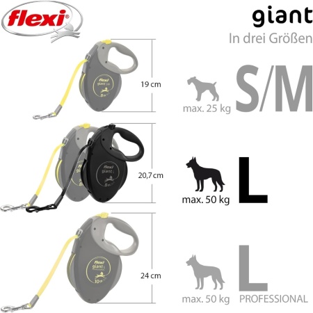 Lesă Retractabilă Flexi Giant L Tape 8 m, Bandă Rezistentă pentru Câini Puternici până la 50 kg, Mâner Ergonomic Soft Grip, Carabinier Solid, Design Modern Oliv / Negru - Img 3