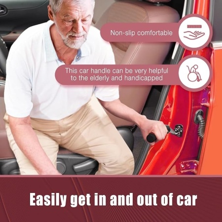 Maner de sprijin auto multifunctional pentru batrani si persoane cu dizabilitati, bara asistenta iesire din masina cu prindere pe incuietoarea portierei, Rosu - Img 3