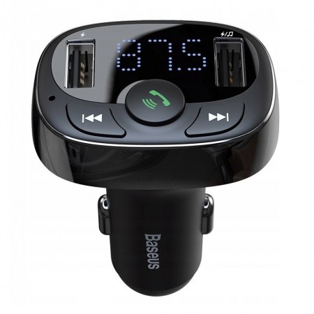 Modulator FM bluetooth si incarcator, Baseus T-Typed FM MP3 2x USB TF microSD 3.4A , negru