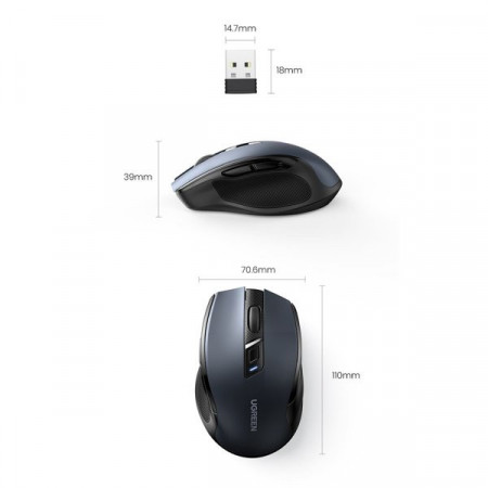 Mouse optic wireless Ugreen USB 2.4GHz / Bluetooth 5.0 4000 DPI negru (MU006) - Img 6