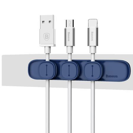 Organizator/Suport cabluri telefon cu banda dublu adeziva , Baseus Peas Magnetic , albastru