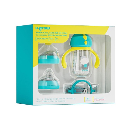 Pachet 3 in 1 cana 260 ml, blue, U-Grow - Img 7