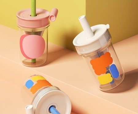 Pahar cu capac din sticla cu pai Chako Lab Stacking Music 560ml - Img 2