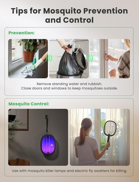 Paleta electrica anti-tantari si insecte 2 in 1 pliabila, lampa UV anti-insecte, acumulator reincarcabil 1800 mAh, zapper portabil pentru casa, terasa, curte si camping - Img 2
