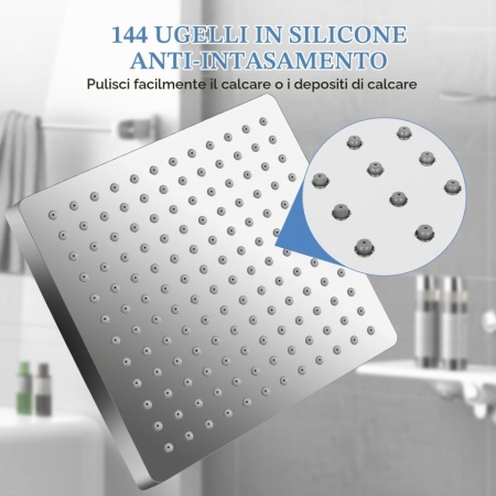 Pară de Duș Pătrată 10 Inch (25x25 cm), Oțel Inoxidabil 304, Efect de Ploaie de Înaltă Presiune, Sistem Anti-Calcar, Finisaj Argintiu Oglindă - Img 4