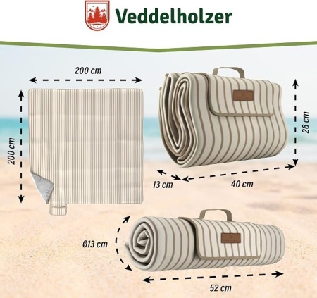 Pătură de picnic și plajă XXL Veddelholzer, 200 x 200 cm, impermeabilă, rezistentă la nisip, strat termoizolant și căptușeală moale, pliabilă tip geantă, lavabilă - Img 5